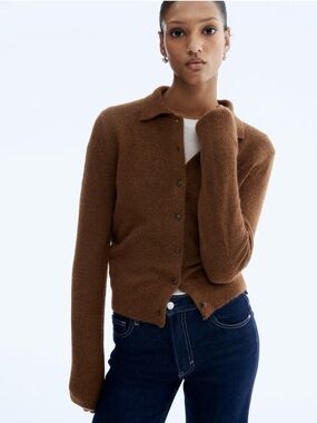 H&M collared button cardigan size L in brown